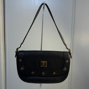 MCM Black Shoulder Bag with Gold Accents
